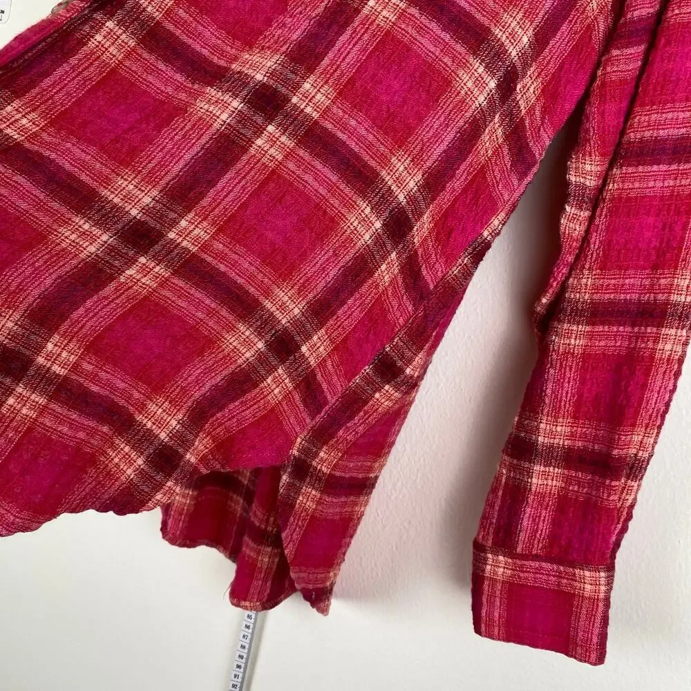 Pilcro Oversized Pink Plaid Seamed Buttondown Tunic Top Size XS - Picture 7 of 13